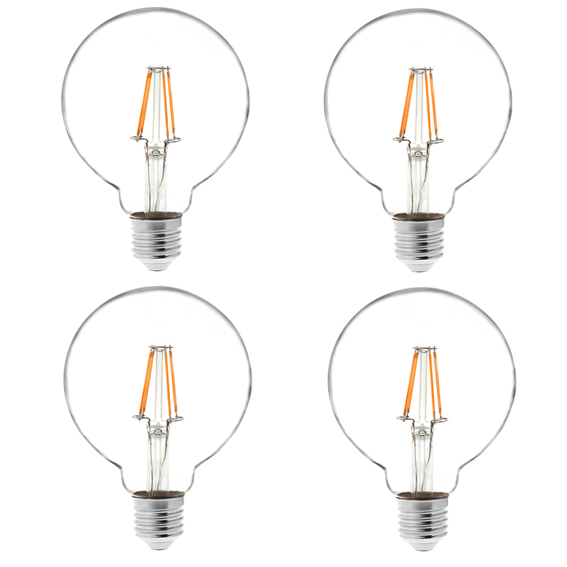 G30 E26/E27 4W LED Vintage Antique Filament Light Bulb, 40W Equivalent, 4-Pack, AC100-130V or 220-240V
